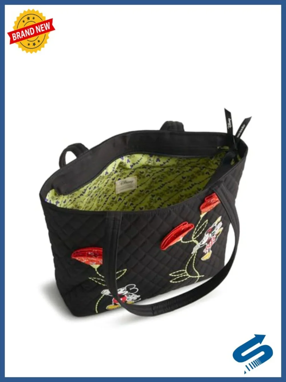 Quilted Cotton Small Tote Bag with Zip Closure and Interior Pockets